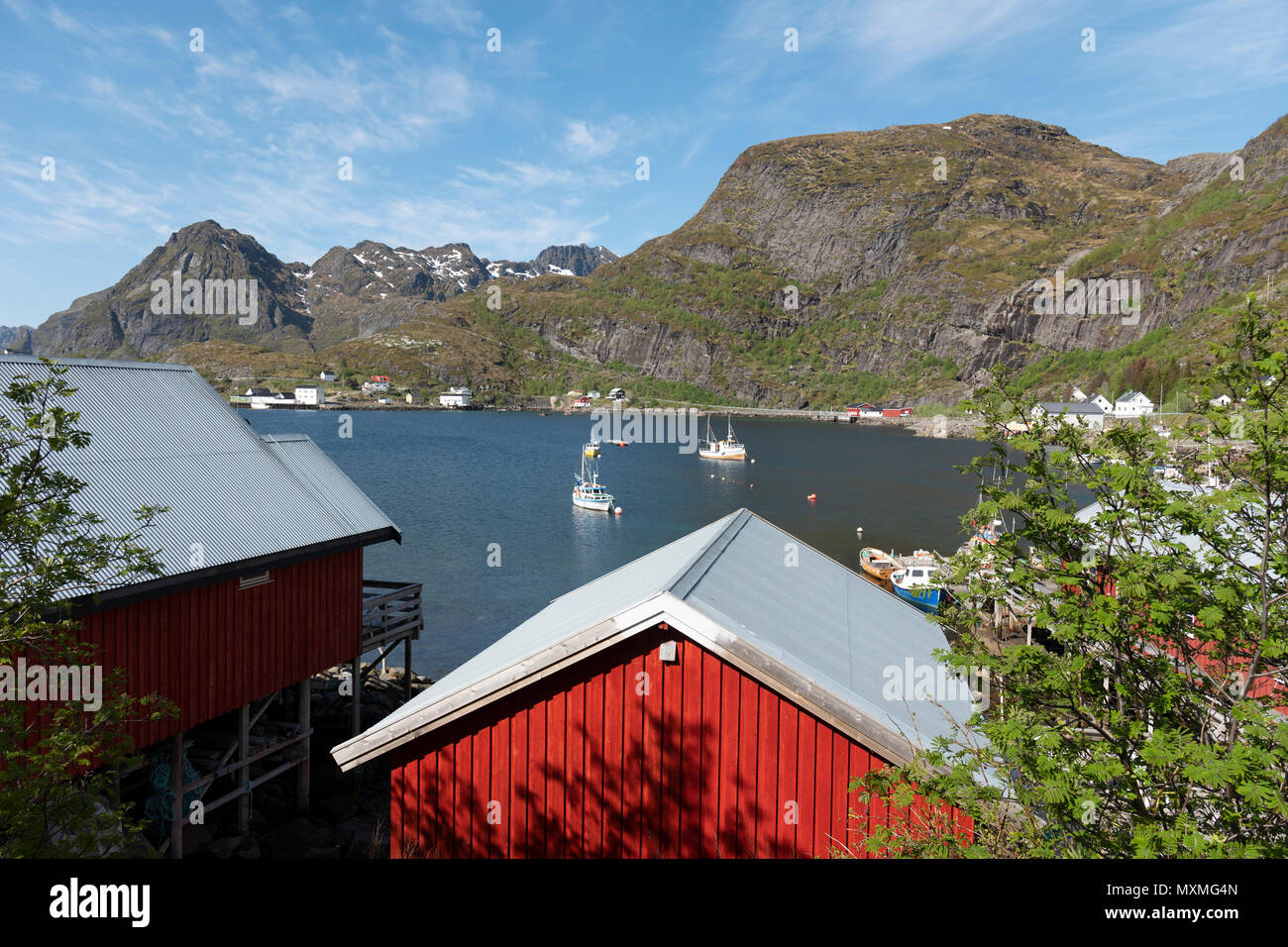 Tradizionale in rosso sulla cabina le isole Lofoten in Norvegia Foto Stock