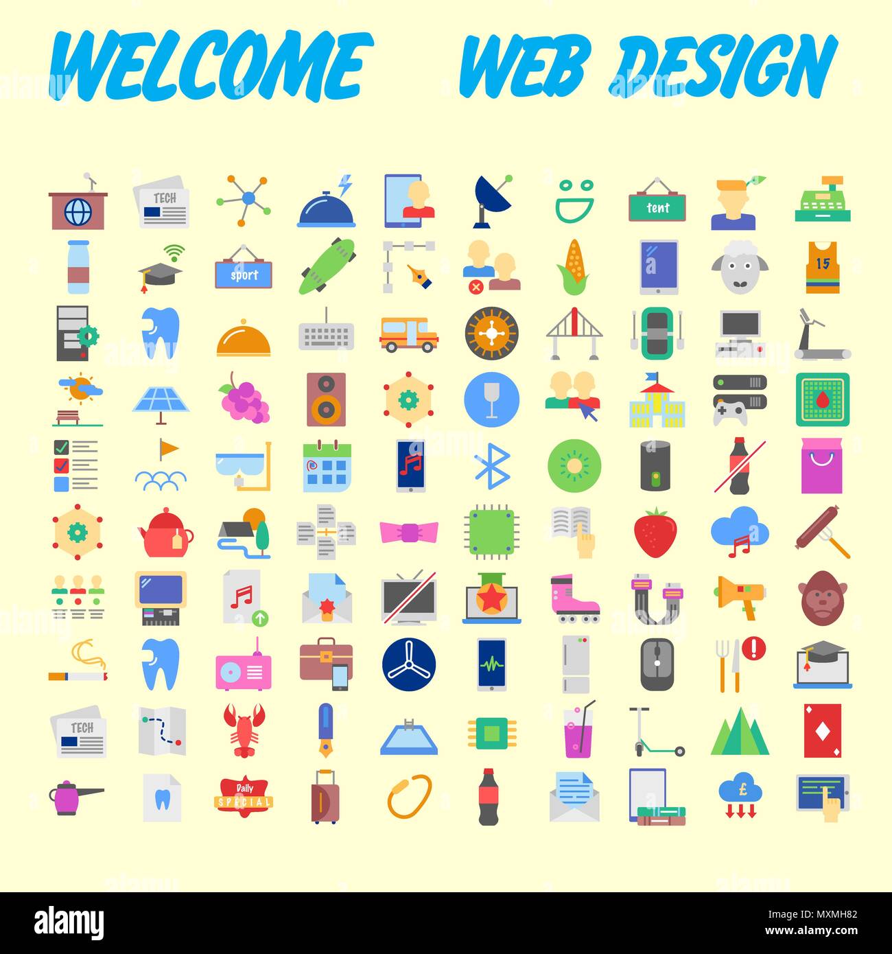 Sfondo arancione 100 universale Icon Set per il web e mobile. Illustrazione Vettoriale Illustrazione Vettoriale