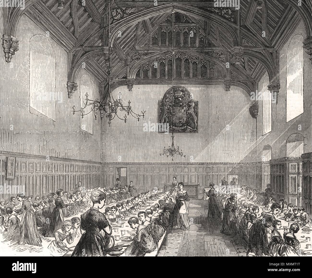 La sala da pranzo, salotto femmina asilo orfani, Beddington, Surrey. London 1875. Il Illustrated London News Foto Stock
