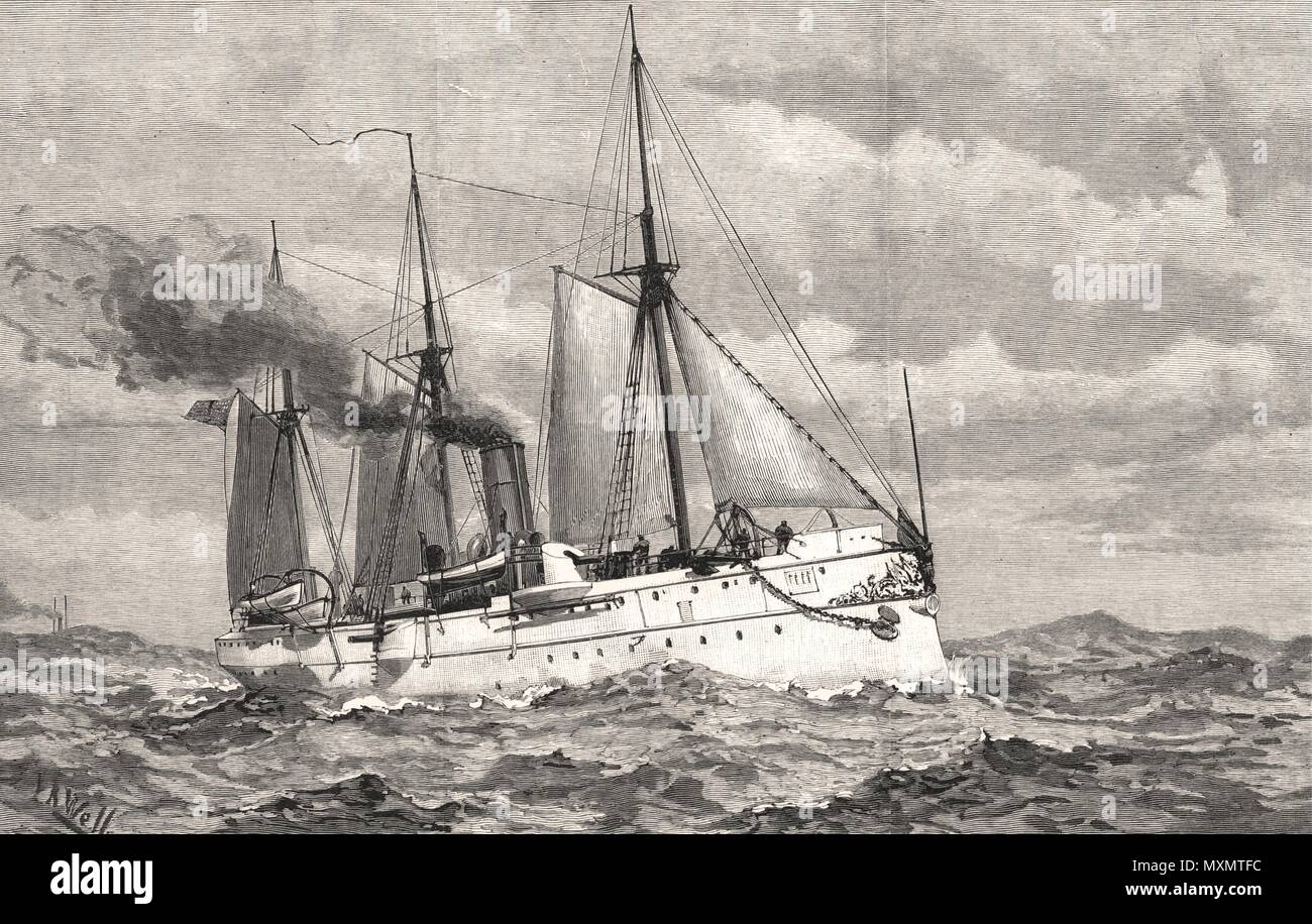 La Marina Americana U. S. S. York Town, siluro cruiser. Stati Uniti d'America 1890. Il Illustrated London News Foto Stock