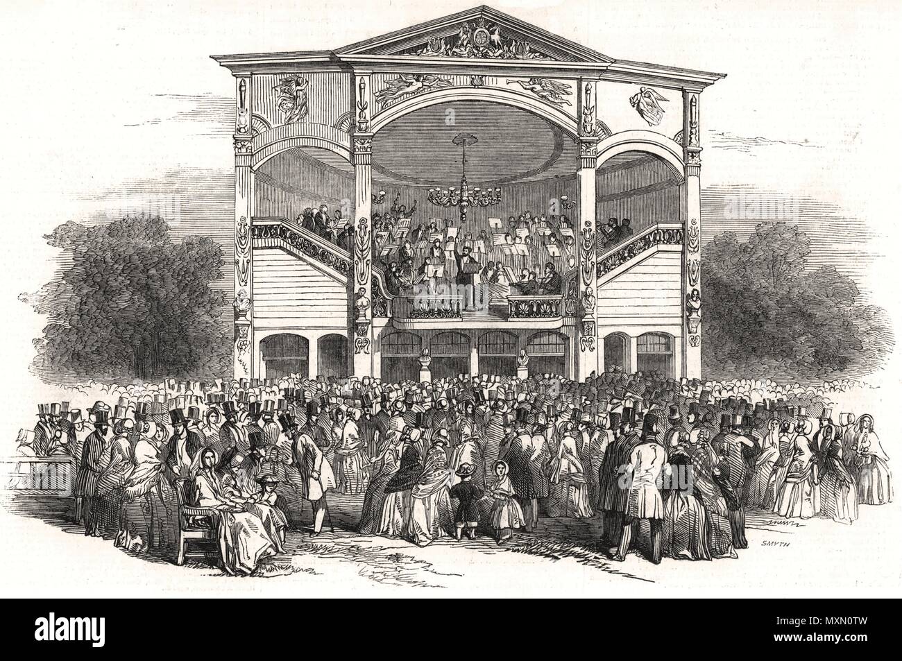 Surrey Zoological Gardens - la nuova orchestra. London 1848. Il Illustrated London News Foto Stock