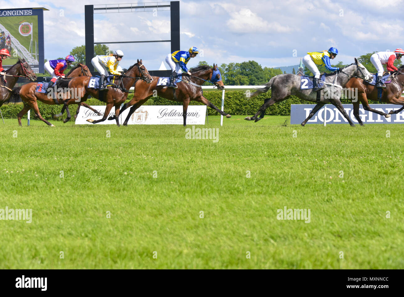 Corsa di cavalli Baden-Baden, 2 giugno 2018, l'evento Spring di Baden Racing, cavalli in esecuzione e combattimenti in corso, il prezzo Lauf zur Sport Welt Amateur-Trophy Foto Stock