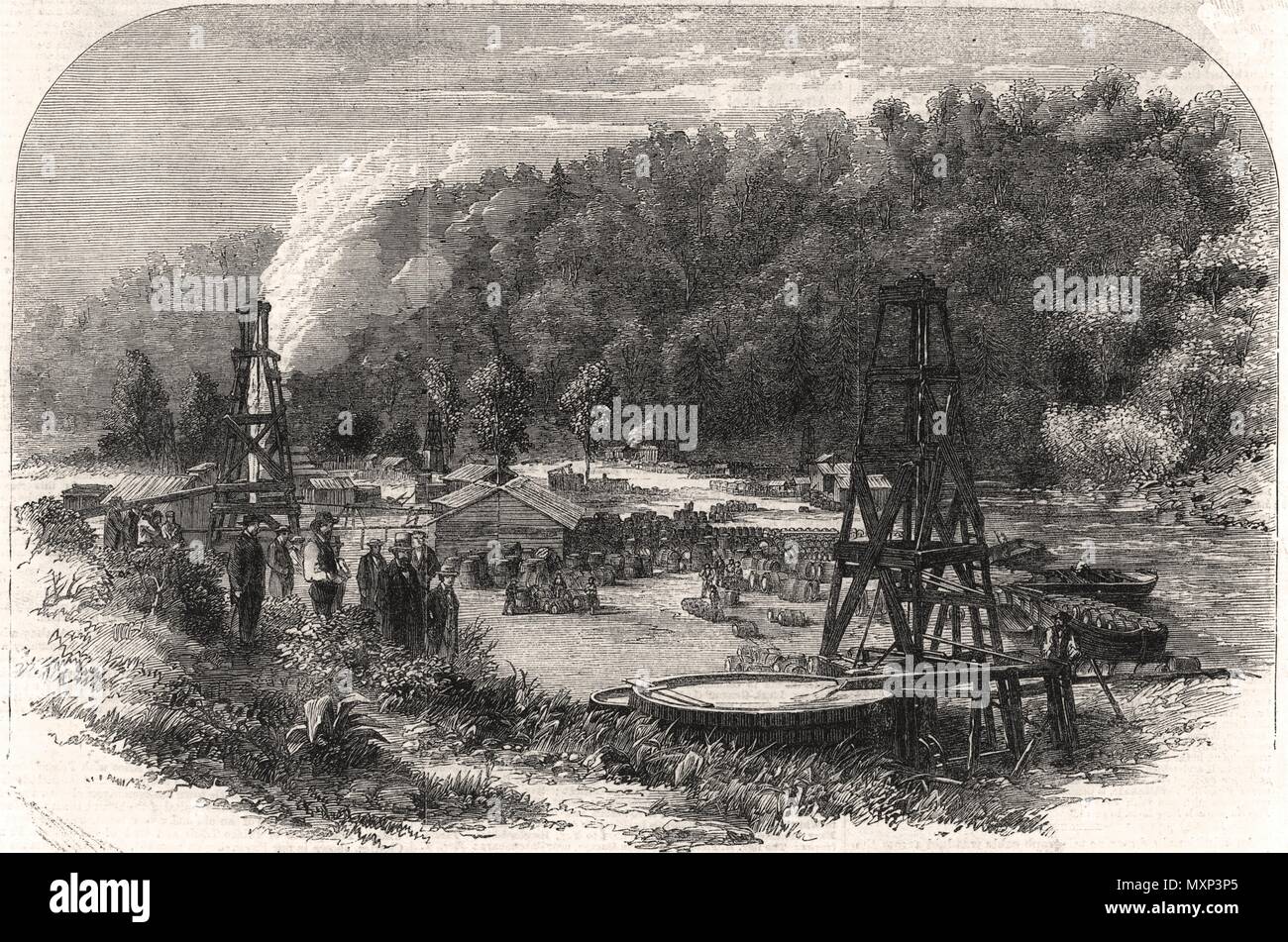 Tarr Farm, olio Creek, Venango County, Pennsylvania. Woodford Phillips ben 1862. Il Illustrated London News Foto Stock