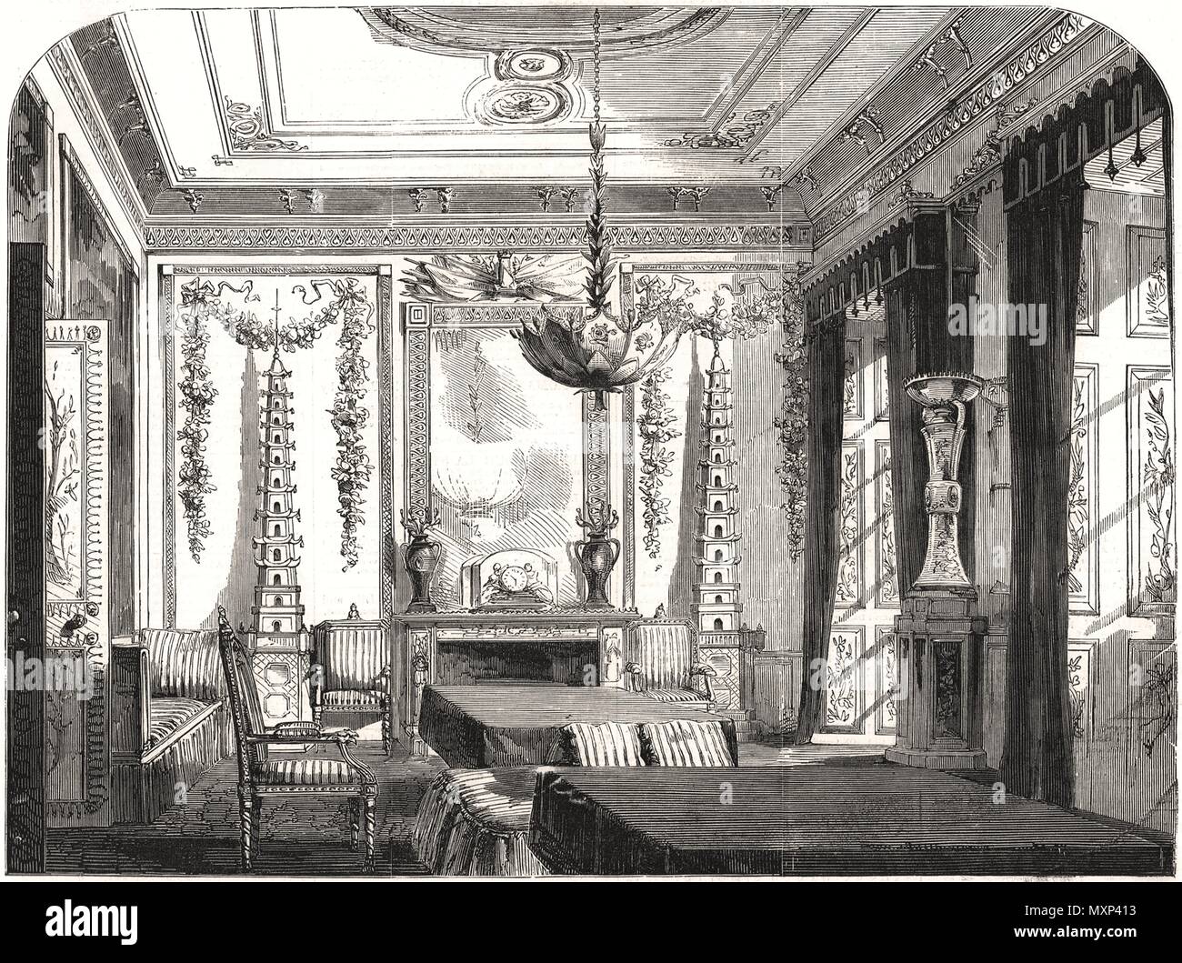 L'Imperatrice' salotto, Buckingham Palace. London 1855. Il Illustrated London News Foto Stock