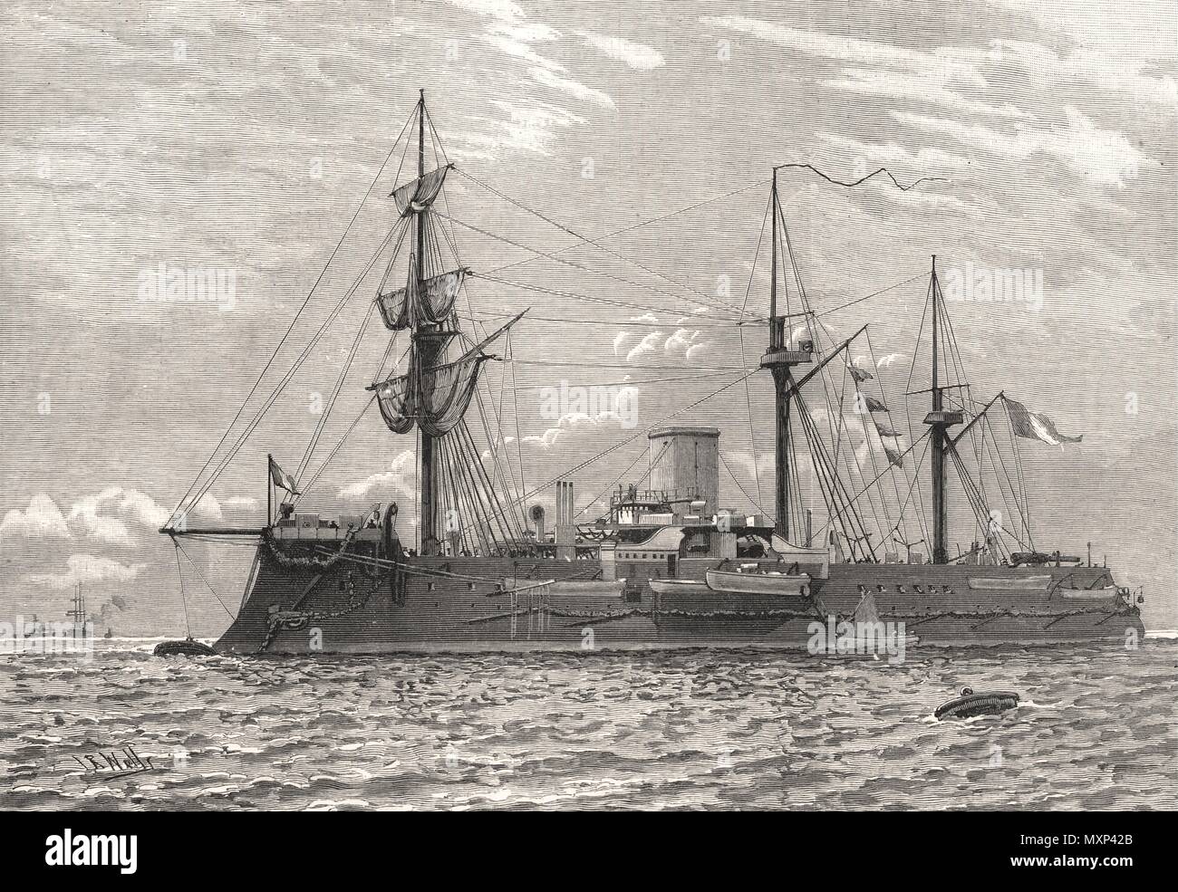 Tipi di la marina francese la Rédoutable, corazzato. Tribal 1889. Il Illustrated London News Foto Stock