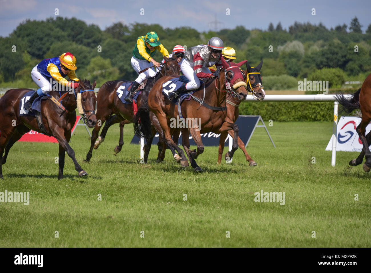 Corsa di cavalli Baden-Baden, 2 giugno 2018, l'evento Spring di Baden Racing, cavalli in esecuzione e combattendo sul corso, Lauf zur Sport Welt Amateur-Trophy Foto Stock