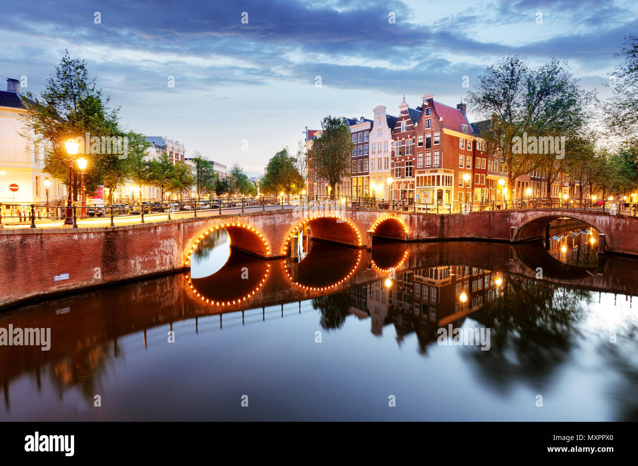 Amsterdam di notte, Paesi Bassi Foto Stock