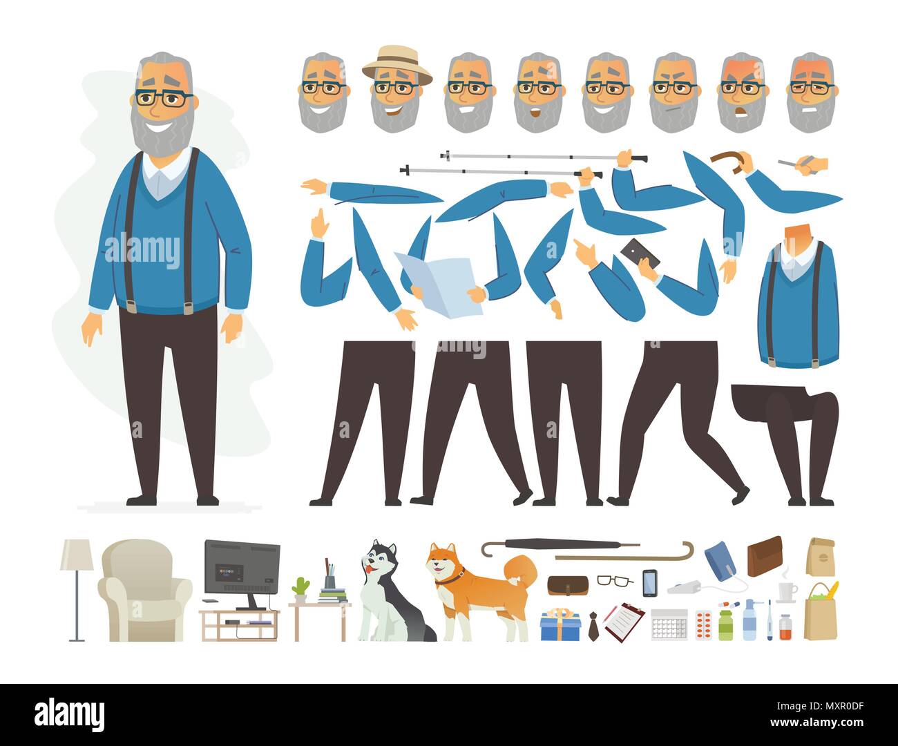 Senior man - vector cartoon persone costruttore di caratteri Illustrazione Vettoriale Senior man - vector cartoon persone costruttore di caratteri Illustrazione Vettoriale