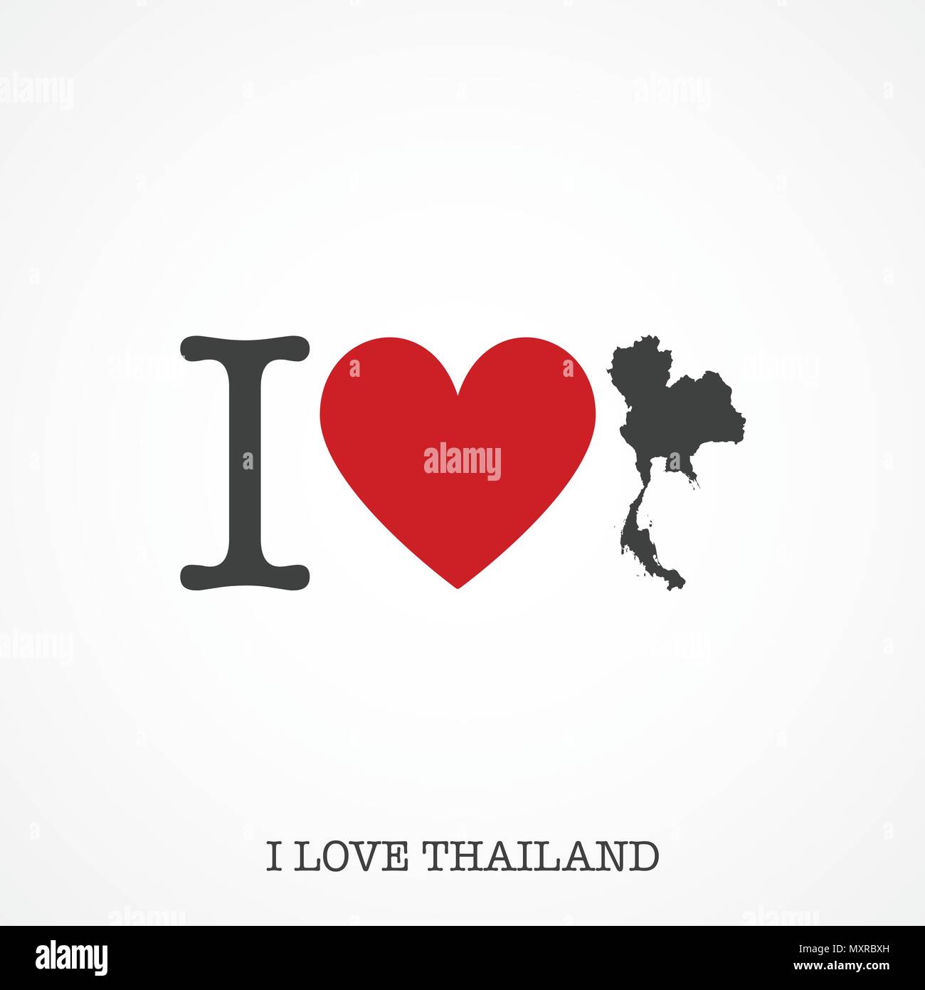Io amo la Thailandia. Forma di cuore paese nazionale icona mappa Illustrazione Vettoriale