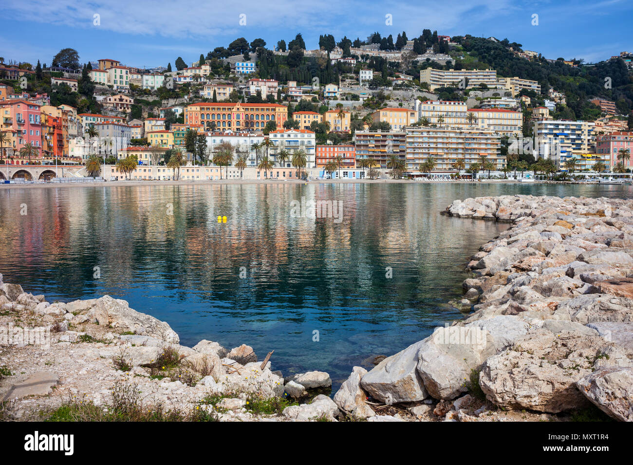 La città di Mentone in Francia Costa Azzurra - Cote d'Azur, resort sul Mar Mediterraneo Foto Stock