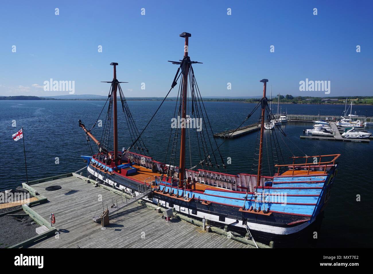 Pictou, Nova Scotia, Canada: una replica di Hector, una nave da carico usato per il trasporto di immigrati provenienti da Scozia, all'Hector Heritage Quay museo. Foto Stock