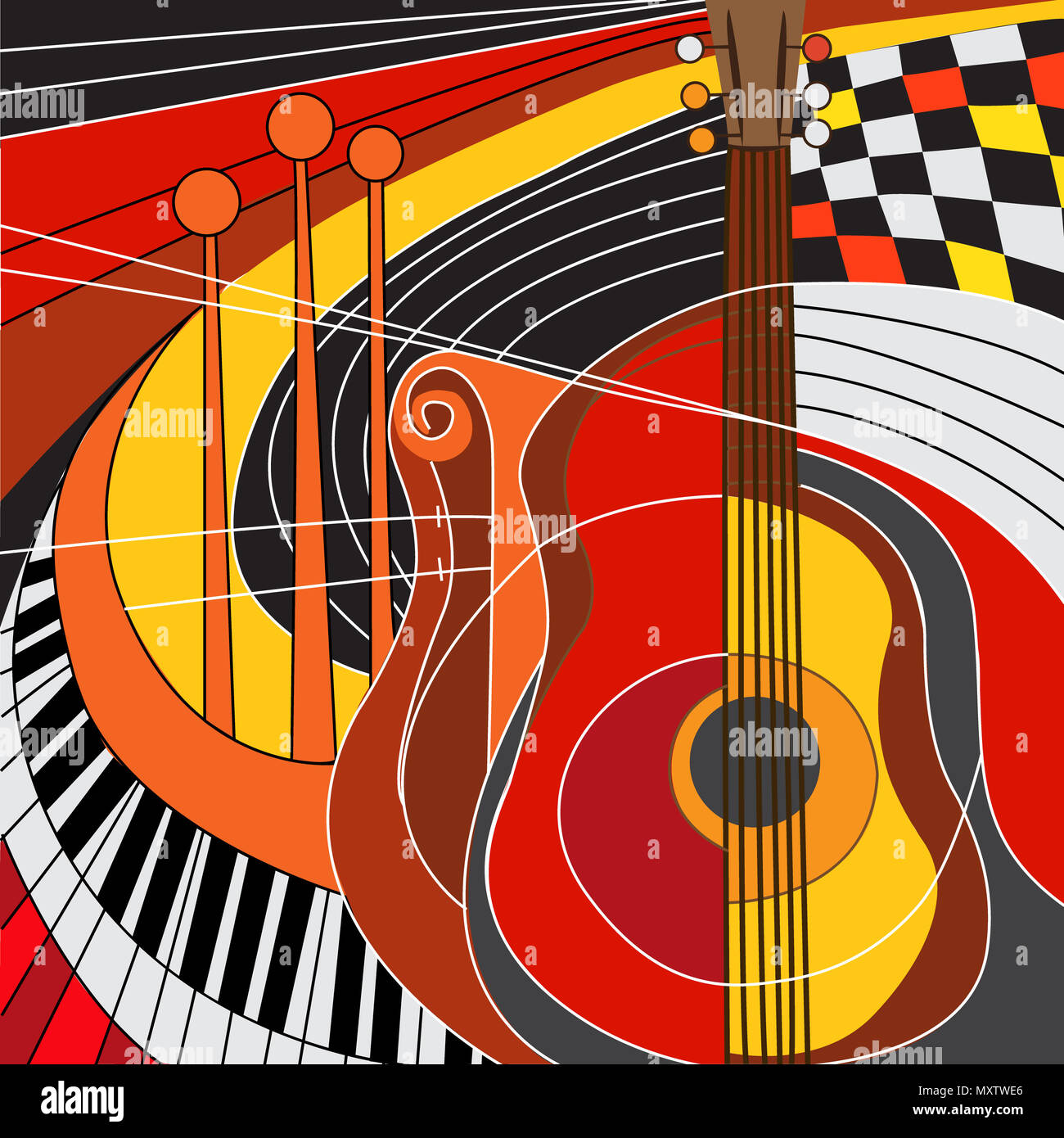 Immagine colorata di chitarra e pianoforte. Illustrazione Vettoriale Foto  stock - Alamy