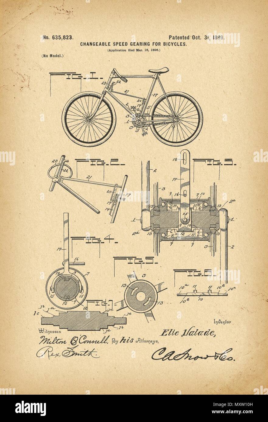 1899 Brevetto bicicletta Velocipede storia archivio trovato Foto Stock