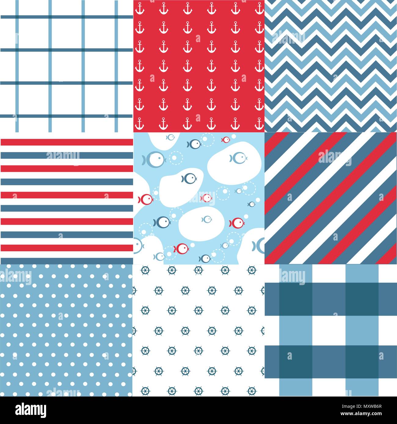 Modello senza cuciture con elementi nautici Illustrazione Vettoriale