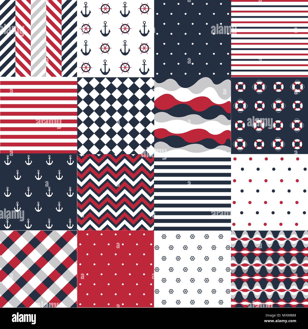 Modello senza cuciture con elementi nautici Illustrazione Vettoriale