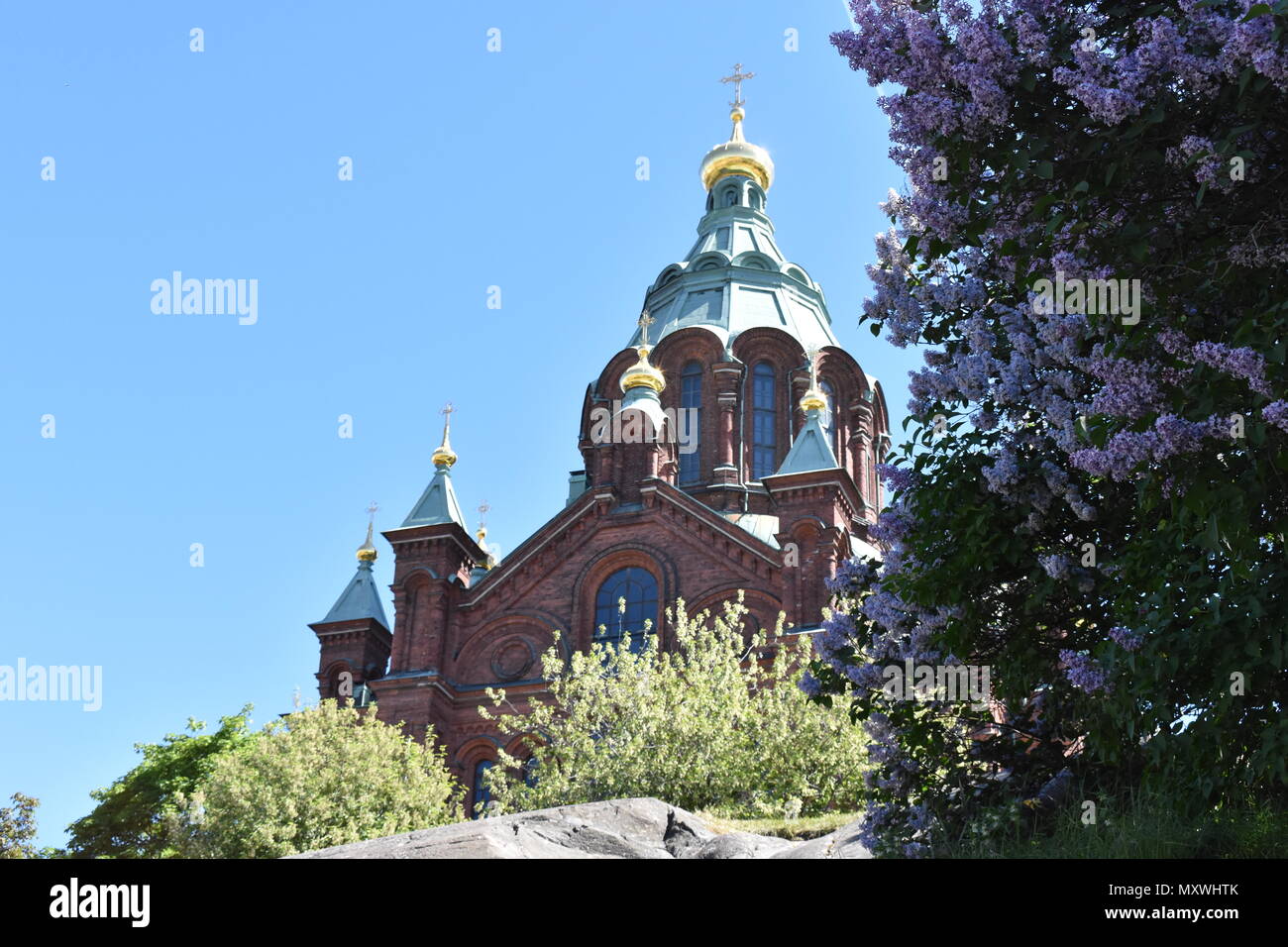 Adorabile vista della Cattedrale Uspenski - Helsinki Byzantine-Russian del patrimonio architettonico. A Helsinki, Finlandia, 28 maggio 2018 Foto Stock