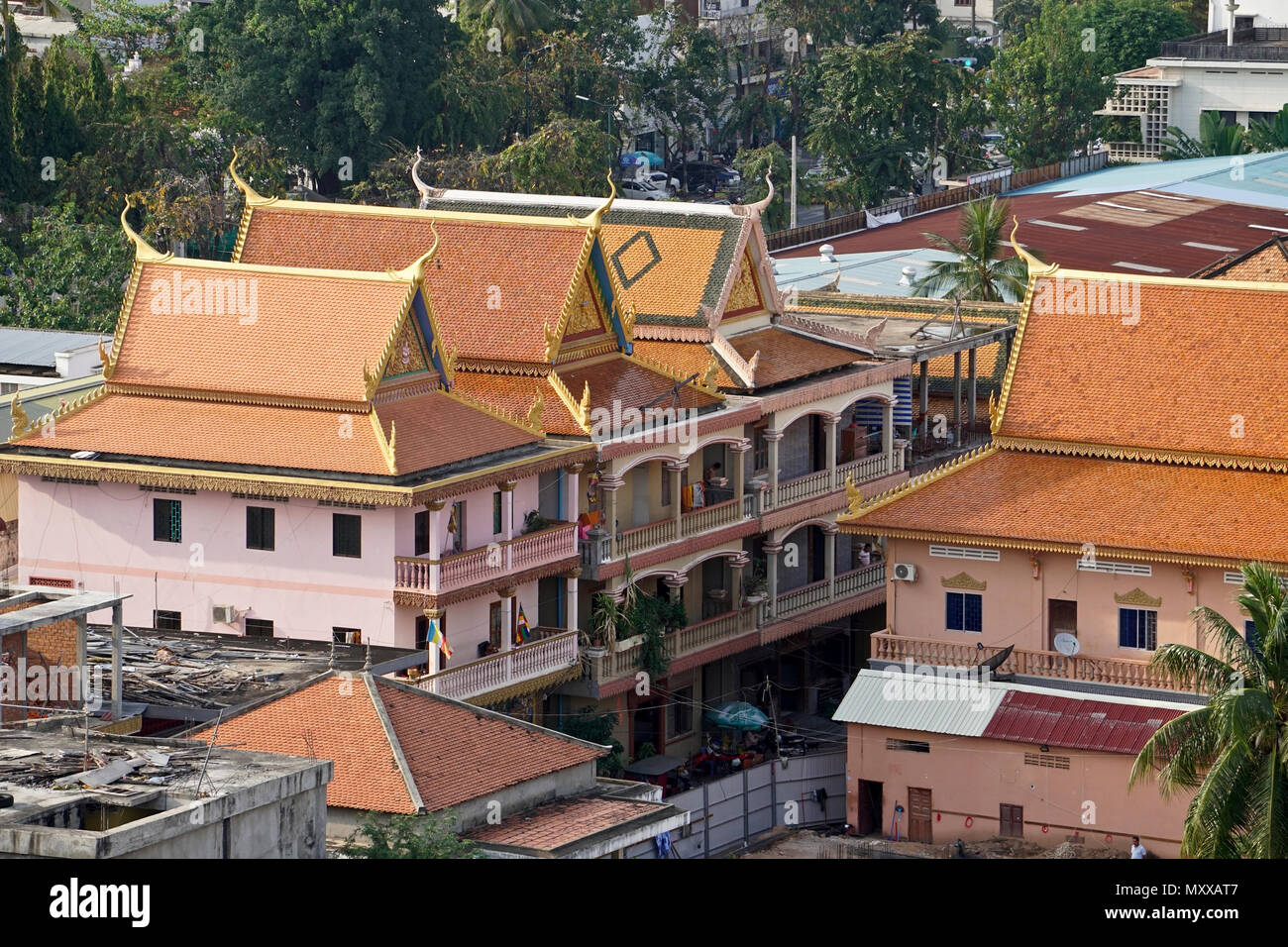 Saravoan Techo Pagoda e scuola, Phnom Penh Cambogia Foto Stock