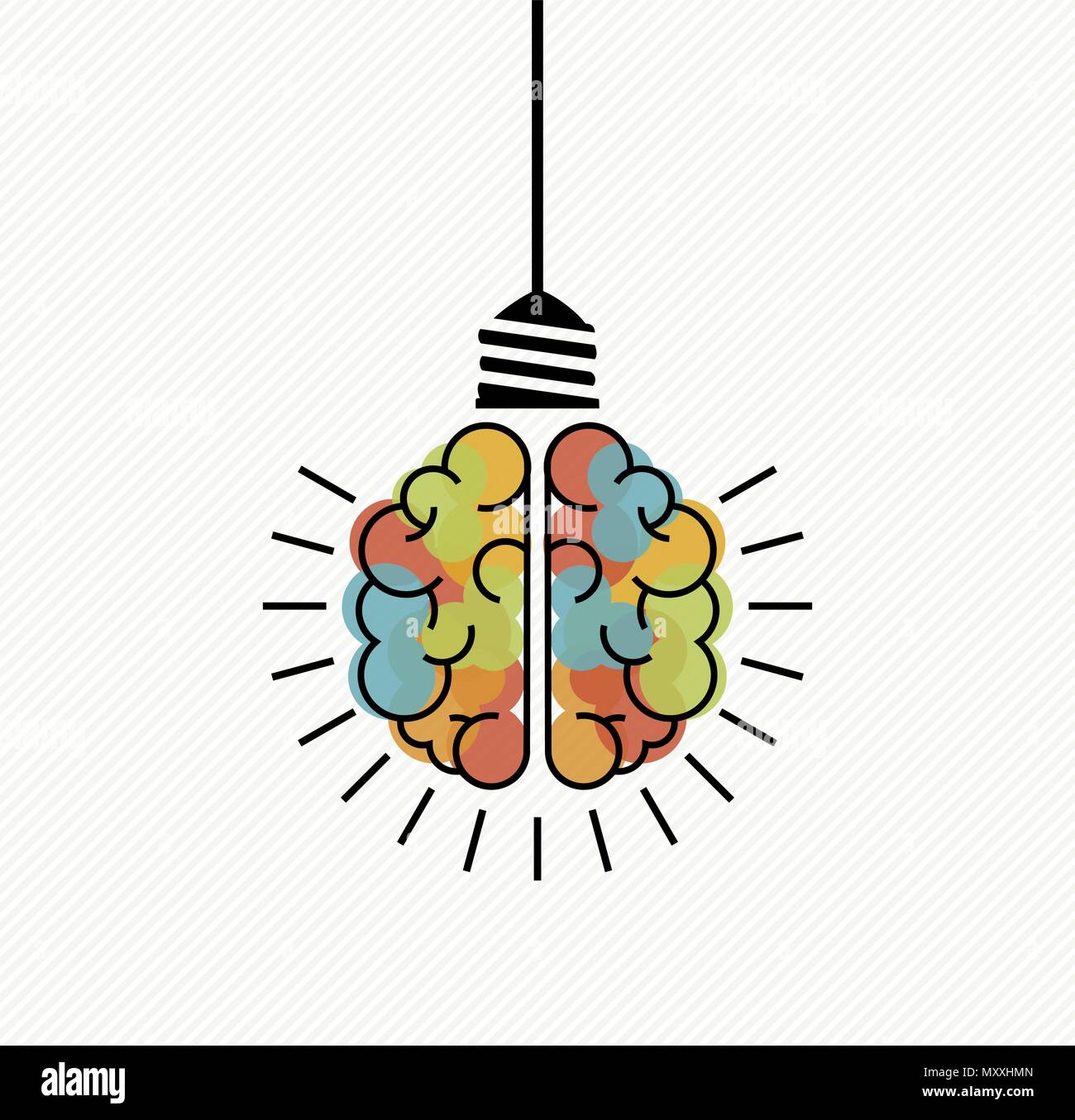 Il pensiero creativo concetto illustrazione colorata del cervello umano come lampada elettrica per soluzioni aziendali, di brainstorming. EPS10 vettore. Illustrazione Vettoriale