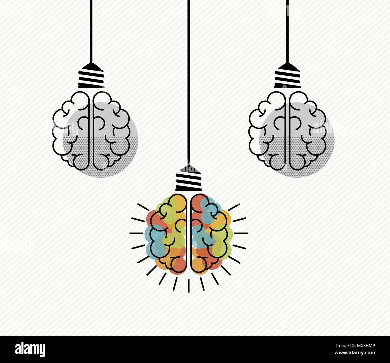 Il pensiero creativo concetto illustrazione del cervello umano come lampada elettrica per soluzioni aziendali, di brainstorming. EPS10 vettore. Illustrazione Vettoriale