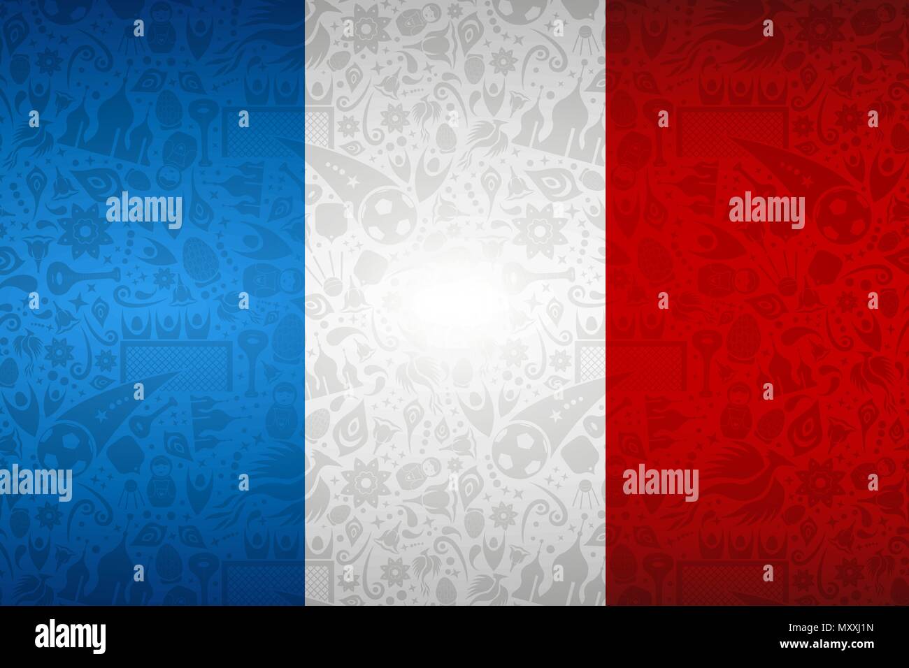 Bandiera della Francia sfondo simbolo per speciale soccer sport event. Include stile russo decorazione icone. EPS10 vettore. Illustrazione Vettoriale