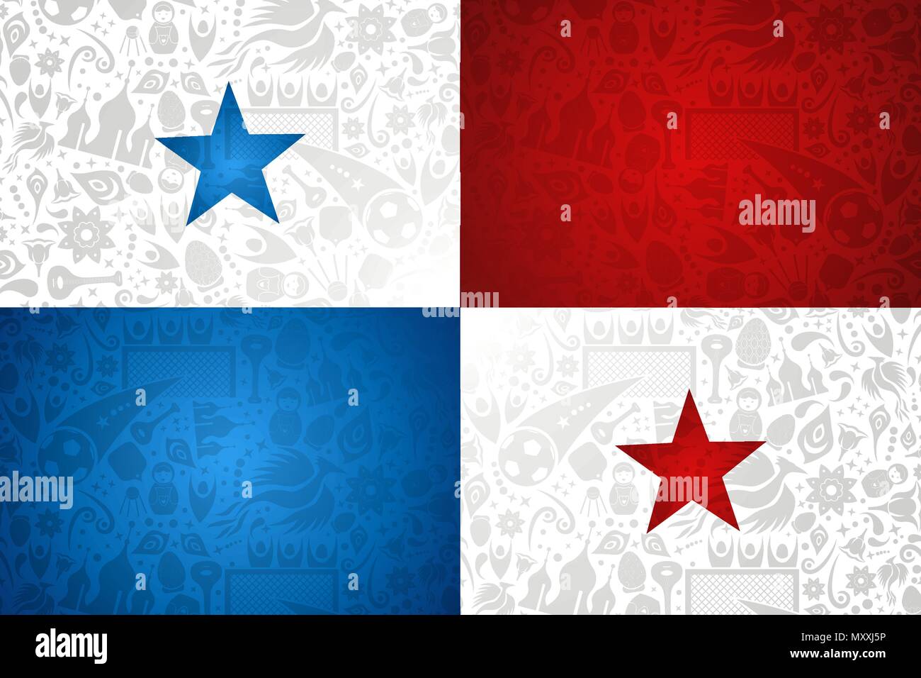 Panama flag di sfondo del simbolo per speciale soccer sport event. Include stile russo decorazione icone. EPS10 vettore. Illustrazione Vettoriale