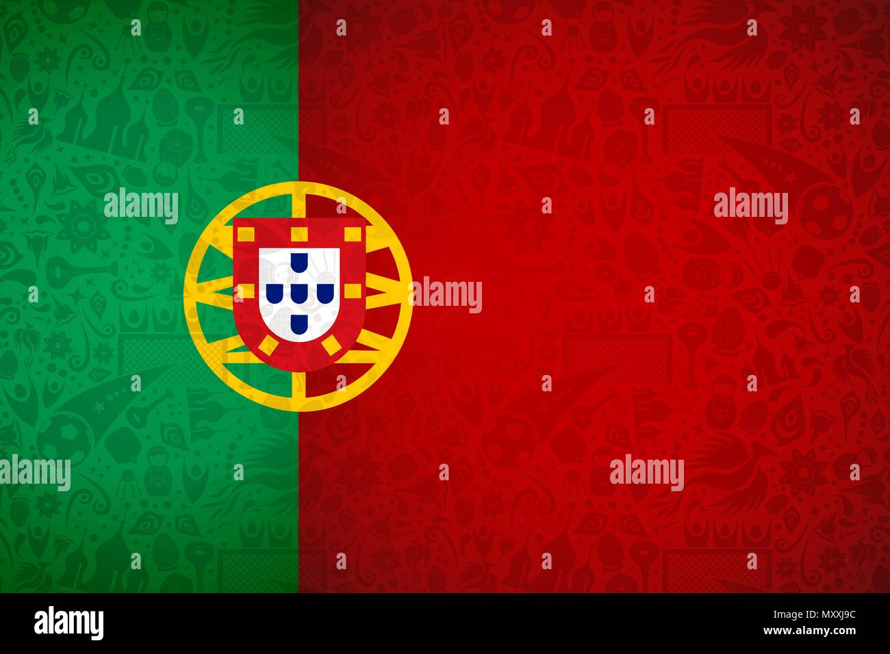 Portugal Flag di sfondo del simbolo per speciale soccer sport event. Include stile russo decorazione icone. EPS10 vettore. Illustrazione Vettoriale