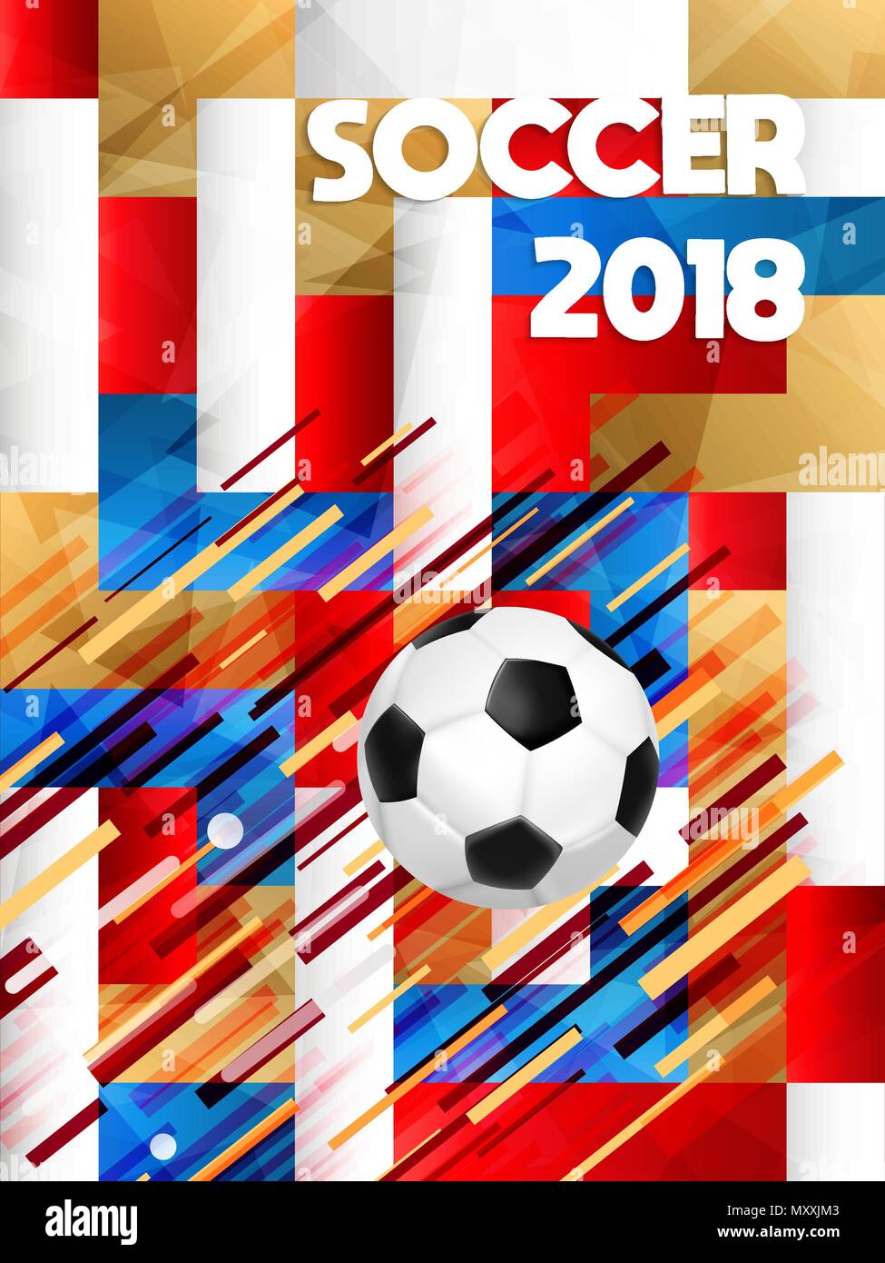Soccer poster per la Russia world cup 2018 special match game. Sport event illustrazione con 3d realistica sfera di calcio. EPS10 vettore. Illustrazione Vettoriale