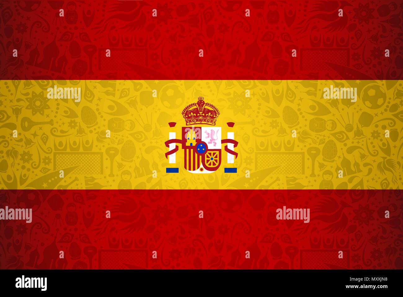 Bandiera della Spagna sfondo simbolo per speciale soccer sport event. Include stile russo decorazione icone. EPS10 vettore. Illustrazione Vettoriale