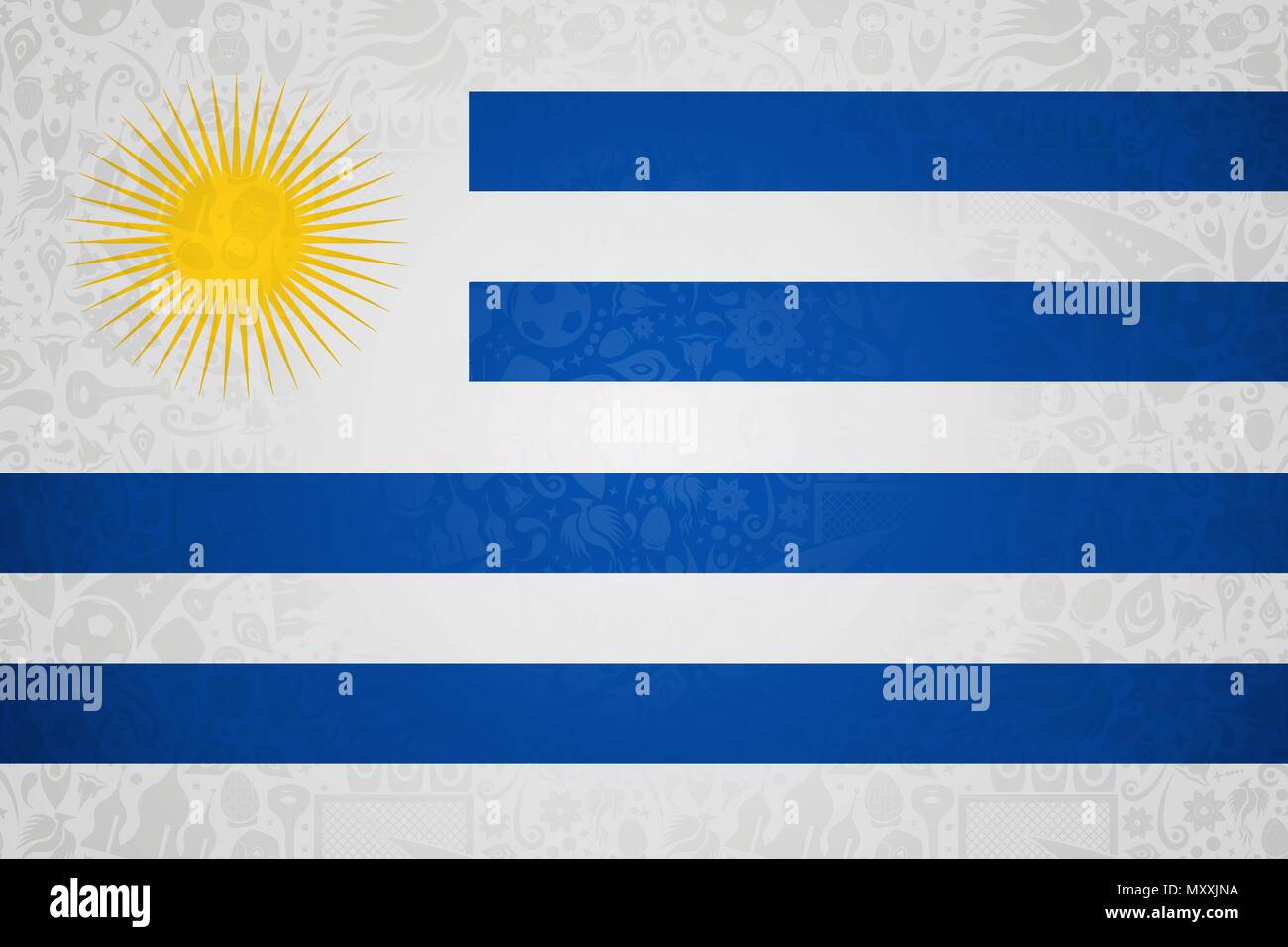 Uruguay flag di sfondo del simbolo per speciale soccer sport event. Include stile russo decorazione icone. EPS10 vettore. Illustrazione Vettoriale