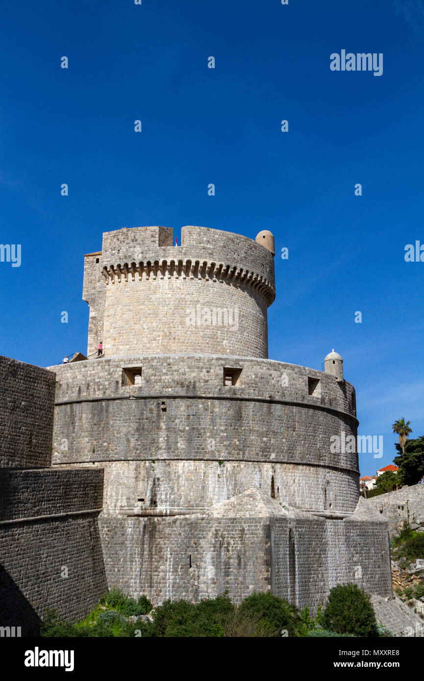 Le mura della vecchia città di Dubrovnik e la Torre Minčeta, Croazia. Foto Stock