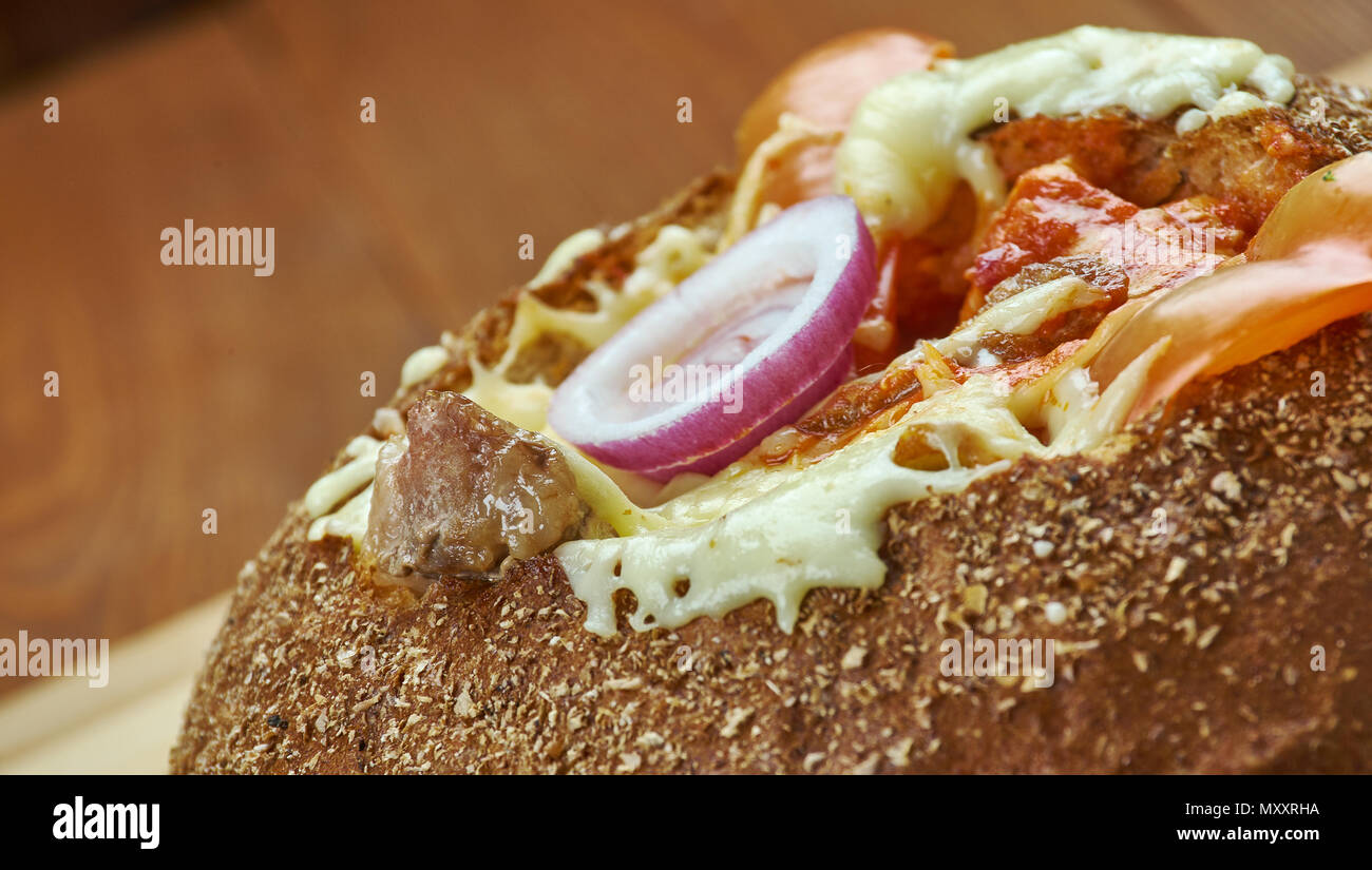 Peperoncino formaggio Dip Bacon , il creolo Contessa close up Foto Stock