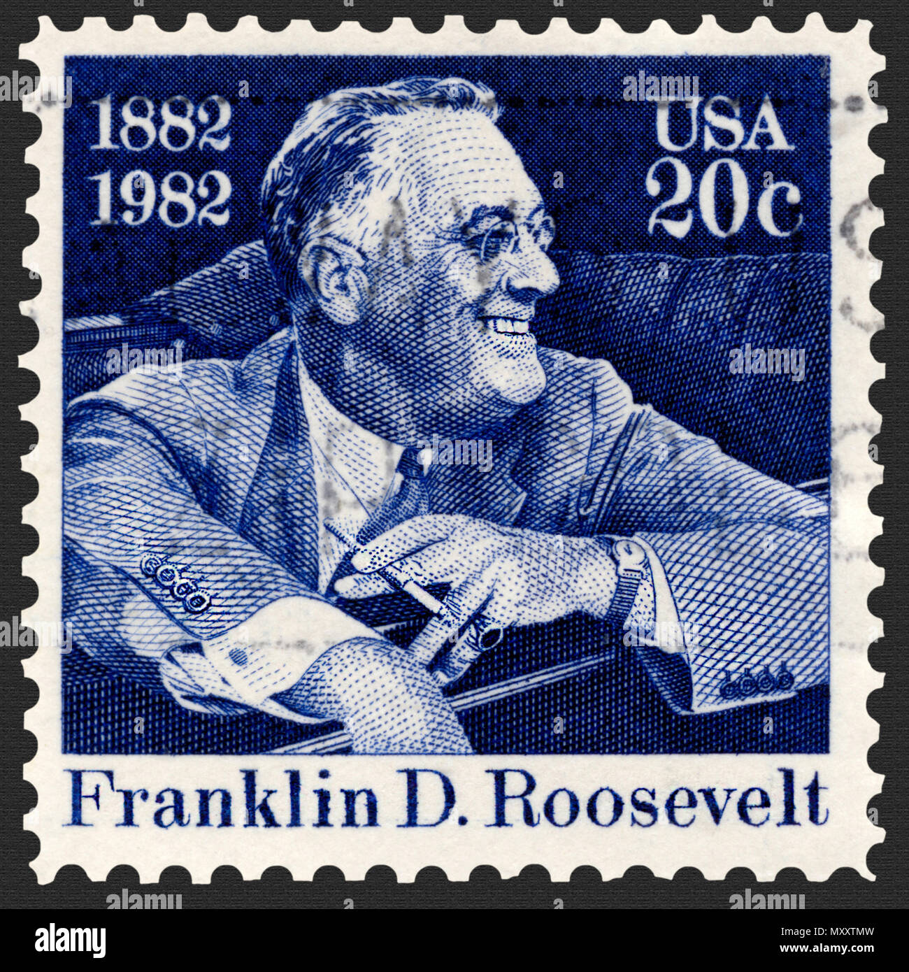 Roosevelt sorridente seduti in auto francobollo Foto Stock