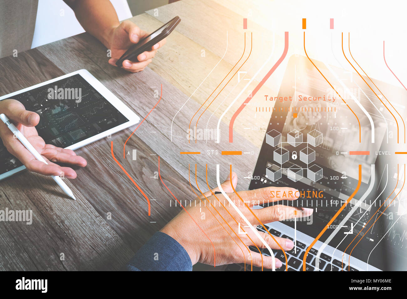 Business con schema virtuale e IOT Foto Stock
