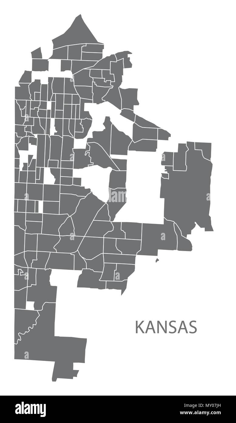 Kansas Missouri mappa della città con i quartieri grigio illustrazione forma silhouette Illustrazione Vettoriale