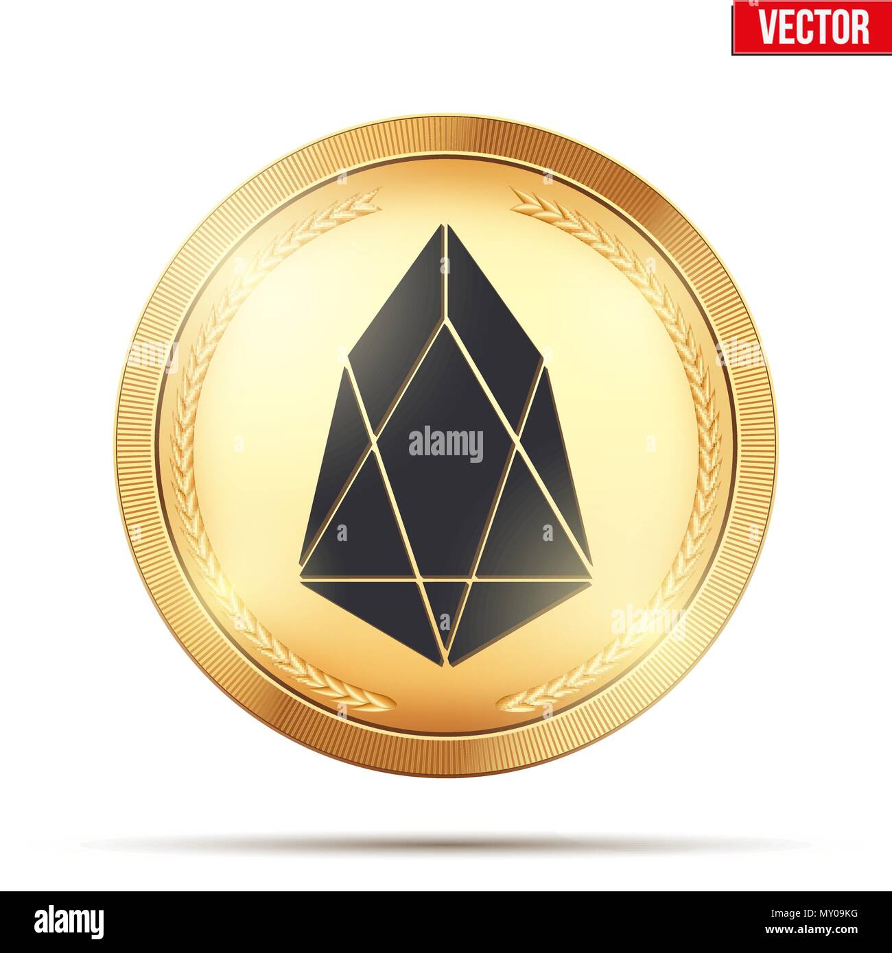 Moneta in oro con EOS cryptocurrency segno. Illustrazione Vettoriale