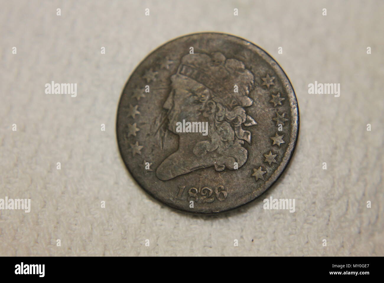 Il lato di testa di un 1826 metà americano cento. Foto Stock