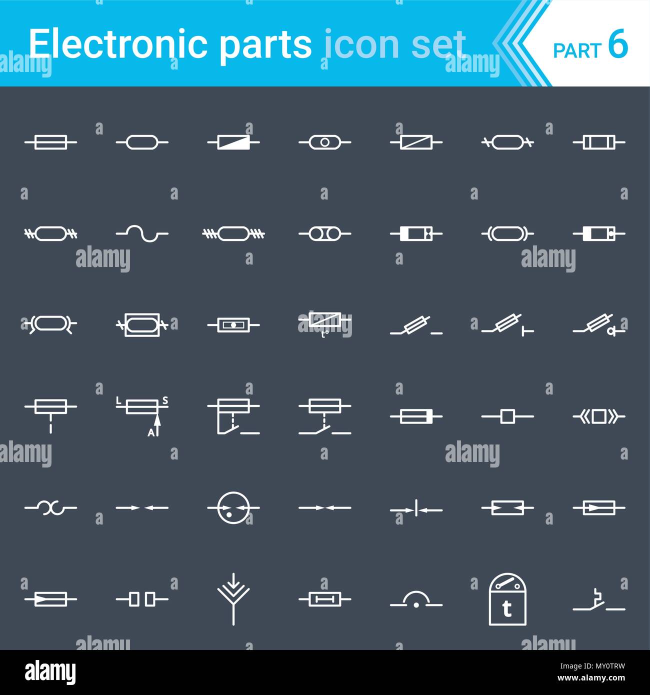 Elettrici ed Elettronici di icone, schema elettrico i simboli. Fusibili e protezione elettrica simboli. Illustrazione Vettoriale