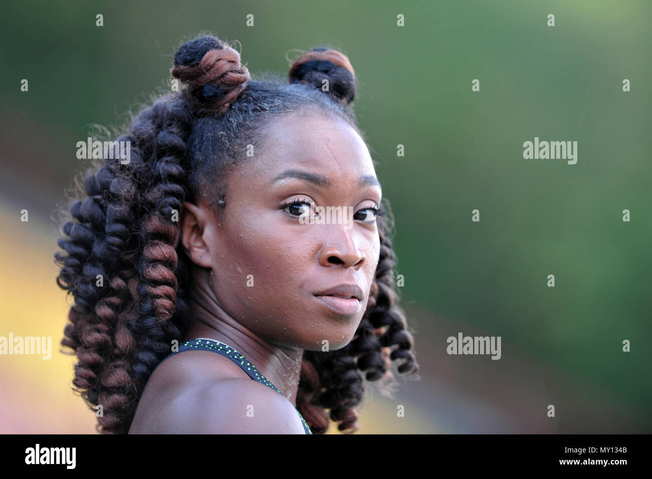 Praga, Repubblica Ceca. Il 4 giugno, 2018. Tianna Bartoletta degli Stati Uniti ha vinto l'oro in donne salto in lungo al Josef Odlozil Memorial atletica riunione Classic Premium EA a Praga nella Repubblica Ceca. Credito: Slavek Ruta/ZUMA filo/Alamy Live News Foto Stock