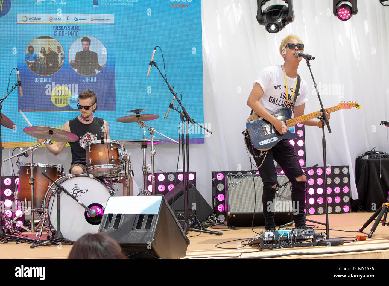 Cannes, Francia, 5 giugno 2018, Cina Band in Concerto presso la voce della Cina da Ling, MIDEM 2018 a Cannes il credito: Ifnm premere/Alamy Live News Foto Stock