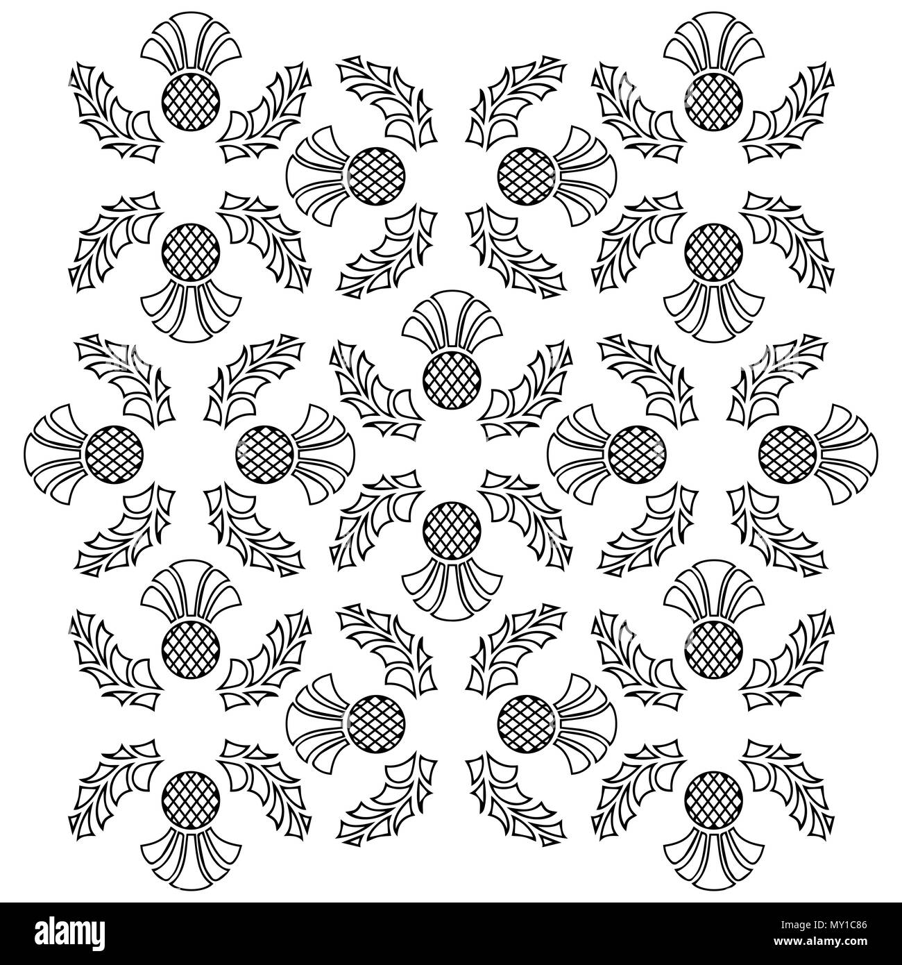 Giorno di indipendenza della Scozia. 24 giugno. Concetto di una festività nazionale. Ornamento di fiori di un thistle. In bianco e nero Illustrazione Vettoriale