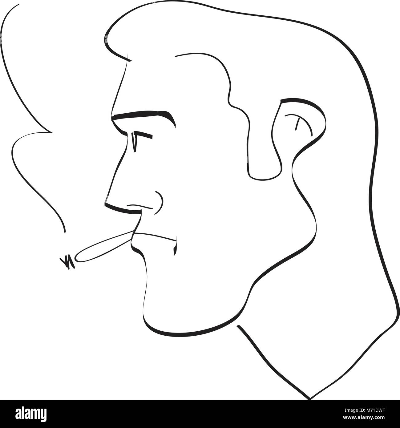 Profilo di Le Mans con la sigaretta caricatura di fumetti, disegno a mano libera foto Illustrazione Vettoriale