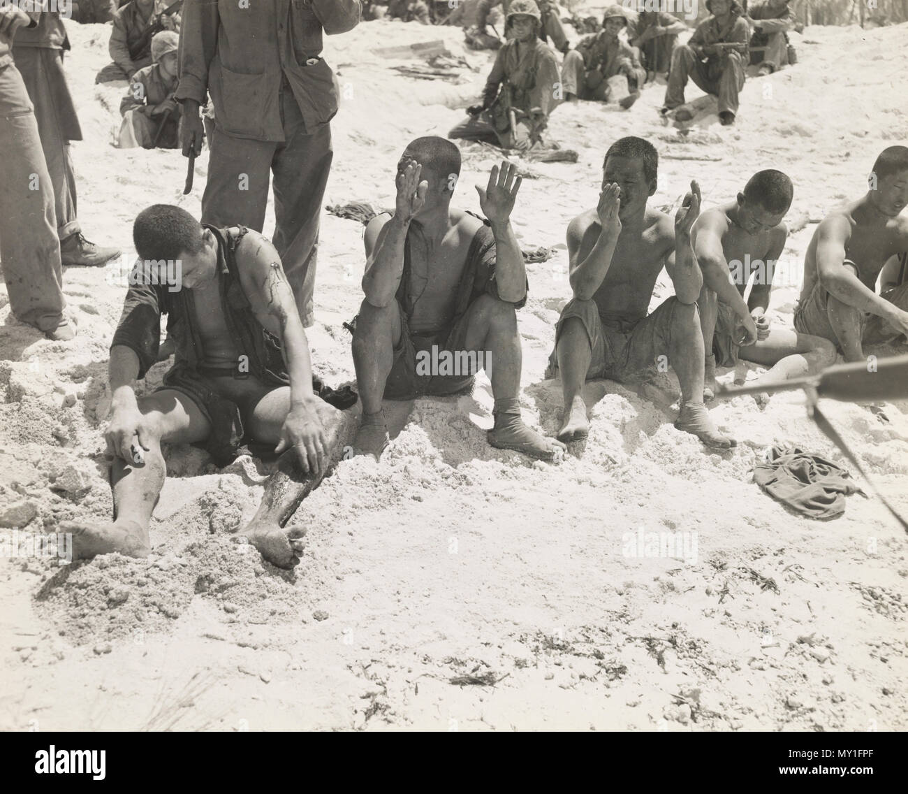 Prigionieri giapponese battaglia di Tarawa Foto Stock