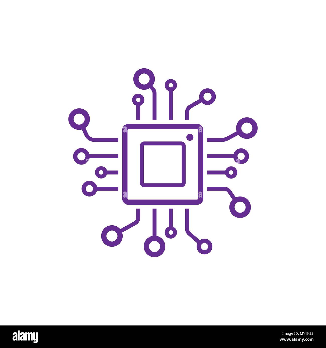 Icona della cpu, vettore di processore CPU, tecnologia microchip elettronico Illustrazione Vettoriale
