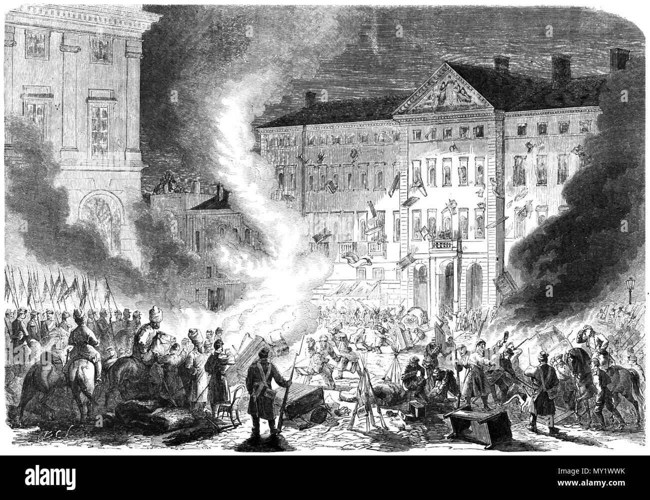 . Inglese: esercito russo imperiale demolendo Zamoyski Palace di Varsavia dopo tentativo assasination 1863 . 1863. Anonimo piastra 465 esercito russo imperiale demolendo Zamoyski Palace di Varsavia dopo il tentativo di assassinio 1863 Foto Stock