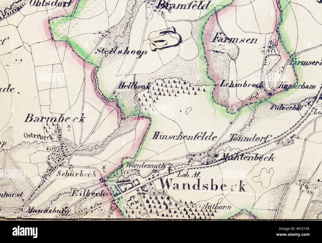 . Català: Amburgo (Schürbeck), Alemanya: Detall del mapa de F.H. Kurtze del 1867 Inglese: Amburgo (Schürbeck), Germania: Estratto del 1867 mappa della città di da F.H. Kurtze Nederlands: Amburgo (Schürbeck), Duitsland: Dettaglio uit de kaart van Hamburg porta F.H. Kurtze uit 1867 Français : Hambourg (Schürbeck), Allemagne: extrait de la carte de 1867 de F.H. Kurze Deutsch: Amburgo (Schürbeck), Deutschland: Auszug aus der Karte von F.H. Kurtze aus 1867 . circa 1867. F.H. Kurtze 478 Schuerbeck Foto Stock