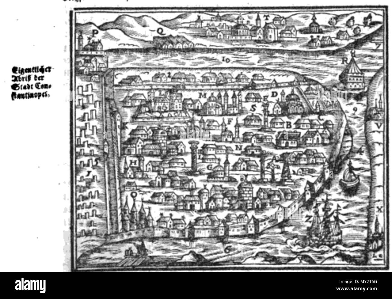 . Eigentlicher Abriss der Stadt Constantinopel (vista di Istanbul) . circa 1578. Salomon Schweigger 479 Schweigger reissbeschreibung constantinopel Foto Stock