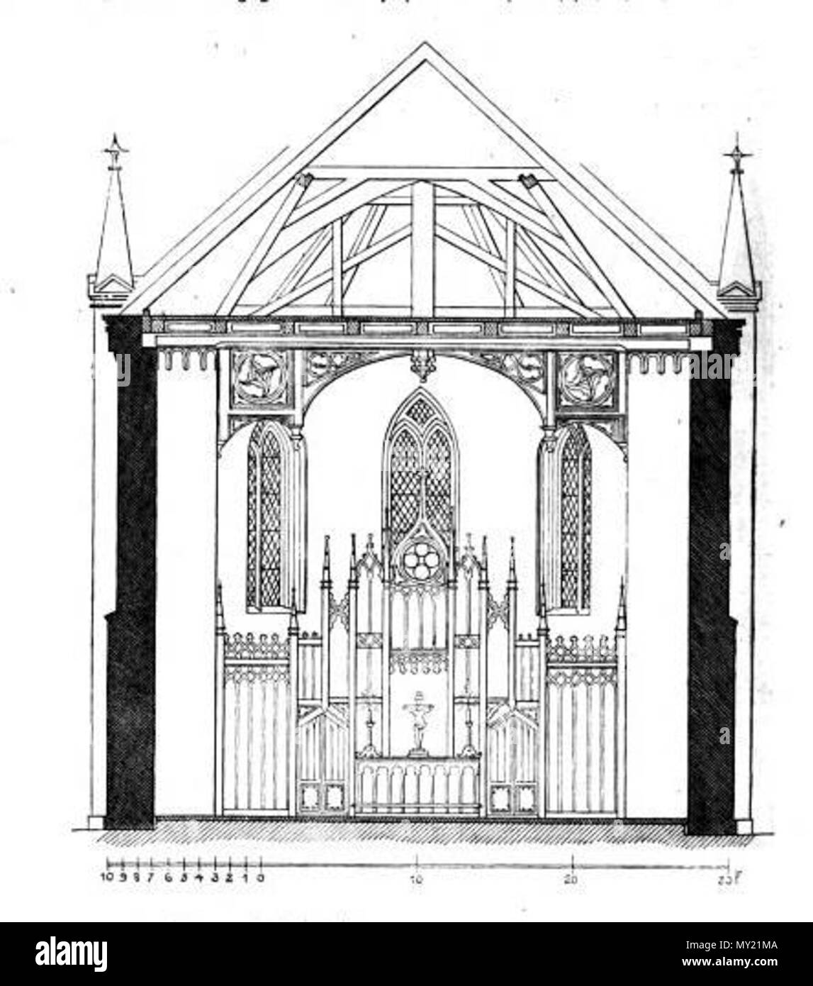 . Inglese: disegno di profilo di W:DE:San-Marien-Kirche (Selmsdorf) da: Christliches Kunstblatt für Kirche, Schule u. Haus 9 (1867), S. 164 . 1867. Sconosciuto 481 SelmsdorfQuerschnitt Foto Stock