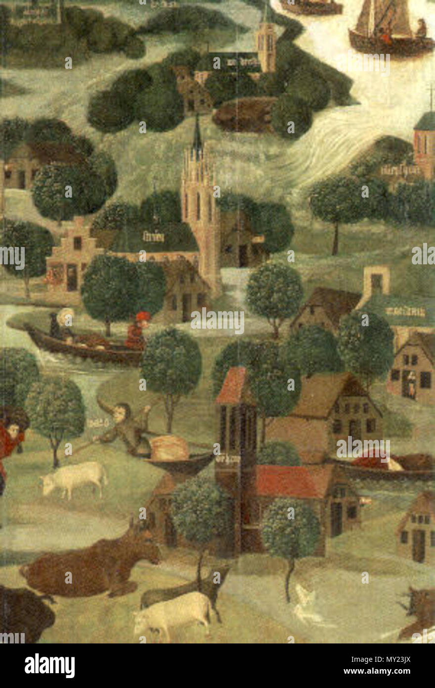 . Il St Elizabeth's Day Flood, 18-19 novembre 1421 [dettaglio esterno ala destra]. circa 1470. Maestro di St Elizabeth pannelli (active tardo XV secolo, Paesi Bassi del Nord) 489 Sint-Elisabethsvloed Foto Stock
