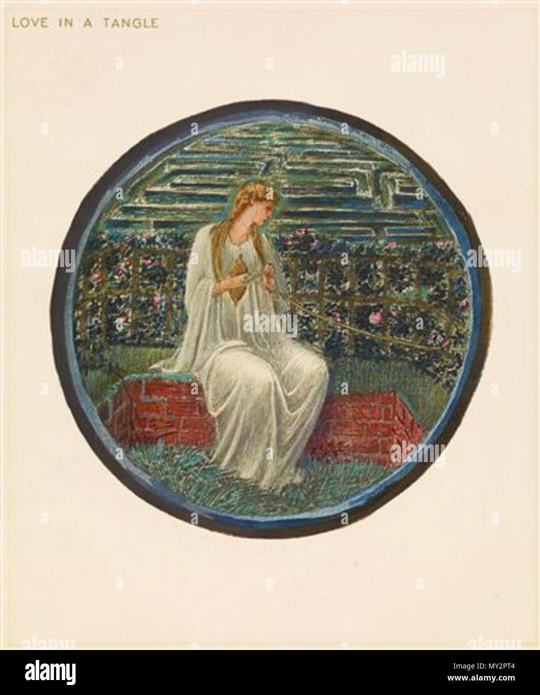 . Inglese: secondo il Birmingham Musei sito 'una pagina dalla edizione facsimile di Burne-Jones' Fiore libro, uno di 38 disegni ad acquerello riprodotto da Henri Piazza et Cie, per la raffinata arte della società, Londra in 1905.' Fiore a cui si fa riferimento è "l'Amore in un groviglio" . 1905 520 Il Fiore libro - Amore in un groviglio Foto Stock