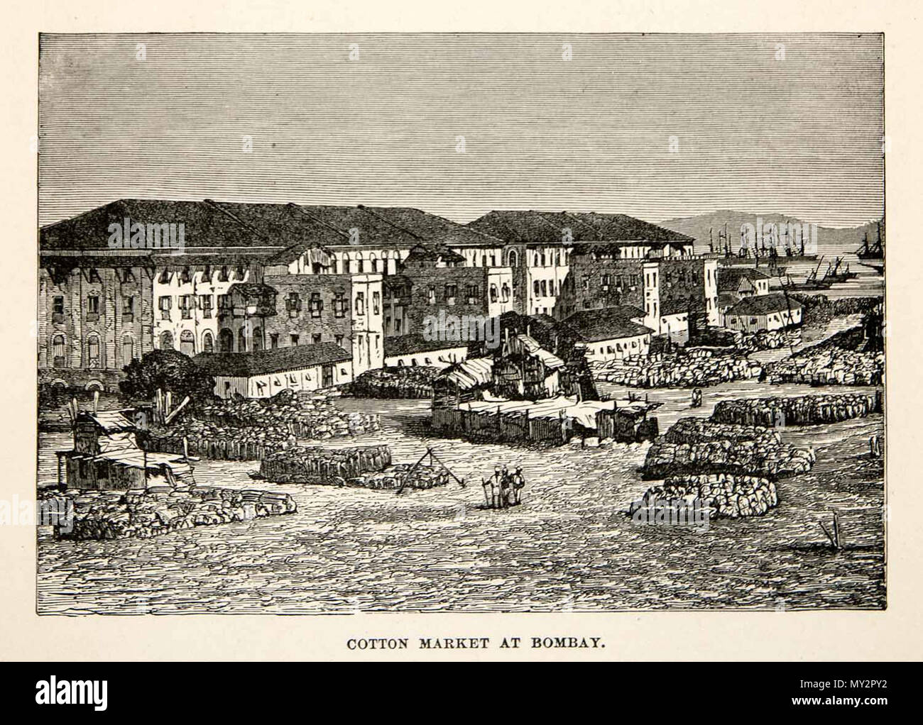 . Inglese: "mercato del cotone, a Bombay,' una incisione dall' India e la sua nativa Princes' da Louis Rousselet, 1878; anche *"Grant-Buildings e Cotton-Green, Bombay'* Rousselet ha registrato questa scena nel luglio 1863 - L'Inde des Rajahs (Pub. 1877) Pagina 8 Fonte: ebay, Apr. 2009 . 1863. Louis Rousselet 520 Il Grant-Buildings e Cotton-Green Foto Stock